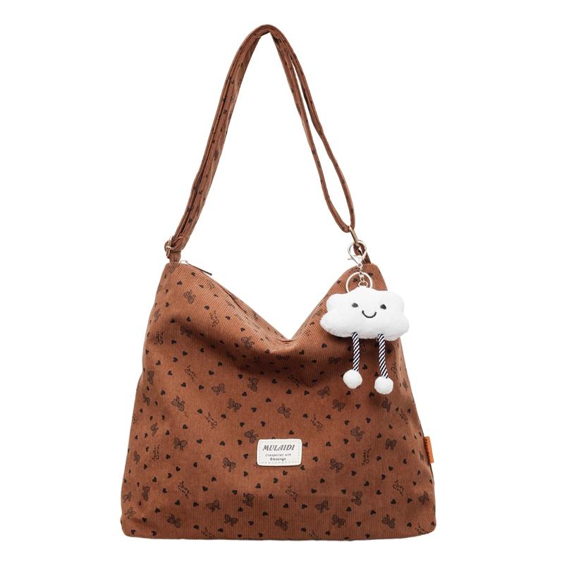 

Large Capacity Commuter Crossbody Bag Women Printed Corduroy Shoulder Bag