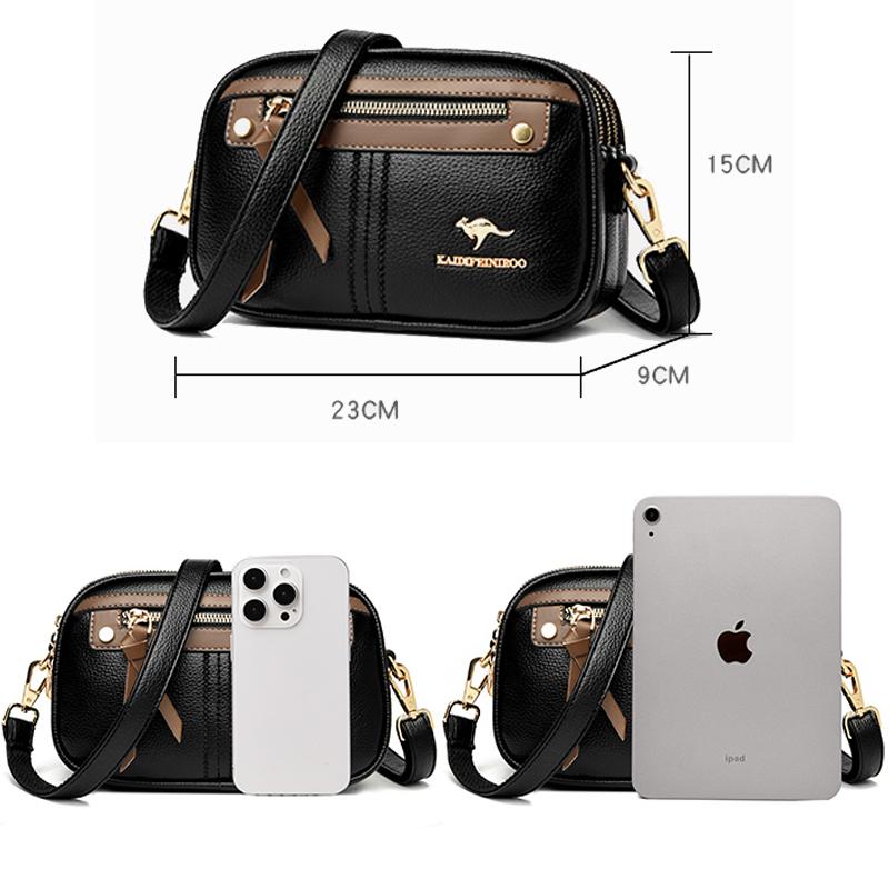 Leather Bag Women's Grey Fashion Retro Shoulder Bag Girls High Quality Soft Leather Crossbody Bags Solid Color Simple Messenger Bolsas Sac