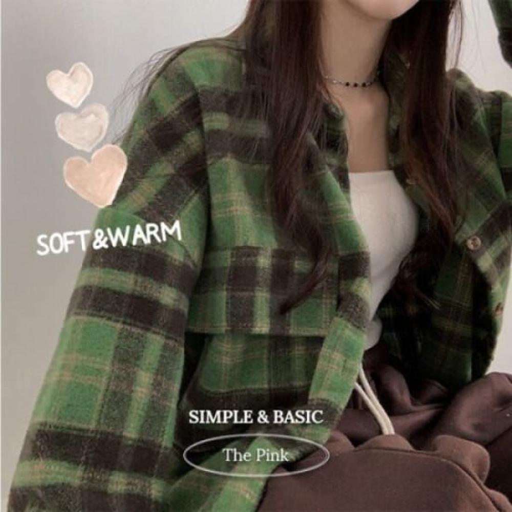 The Pink Oversized Check Pattern Shirt Jacket