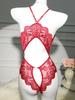 Women's Hollow Combination Bodysuit Slim Tights Erotic Costumes Lace Patchwork Open Bra Sexy Lingerie Floral Pajama Transparent