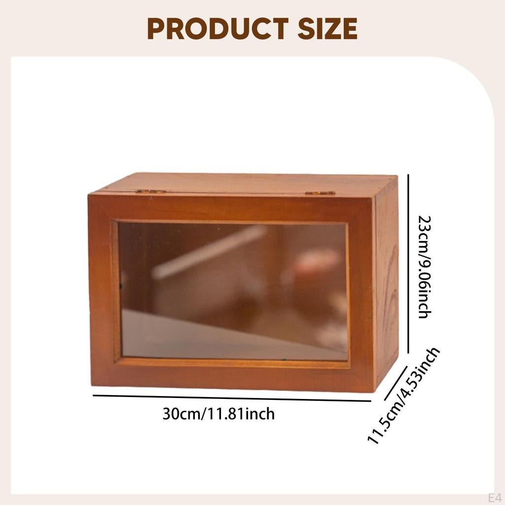 Wooden Display Box Desktop Storage Cabinet with Clear Window Multipurpose Tabletop Organizer Wood