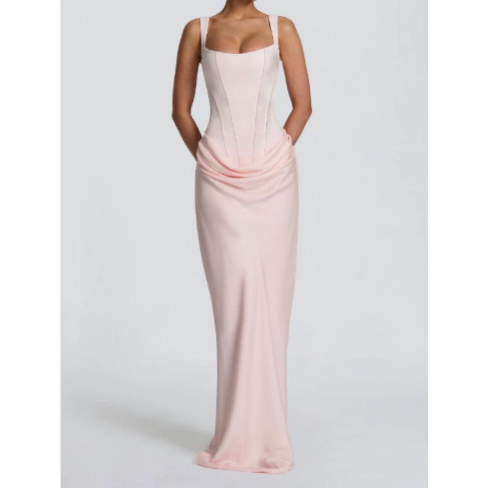 Women's Square Neck Sleeveless Solid Color Maxi Dress Mid Waist Bodycon Party Dress
