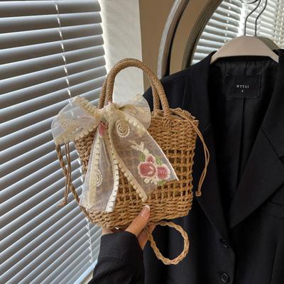 Femmes petits sacs à main en rotin sac à bandoulière bohême été plage ruban conception sac de paille femme mode épaule messager sac à main