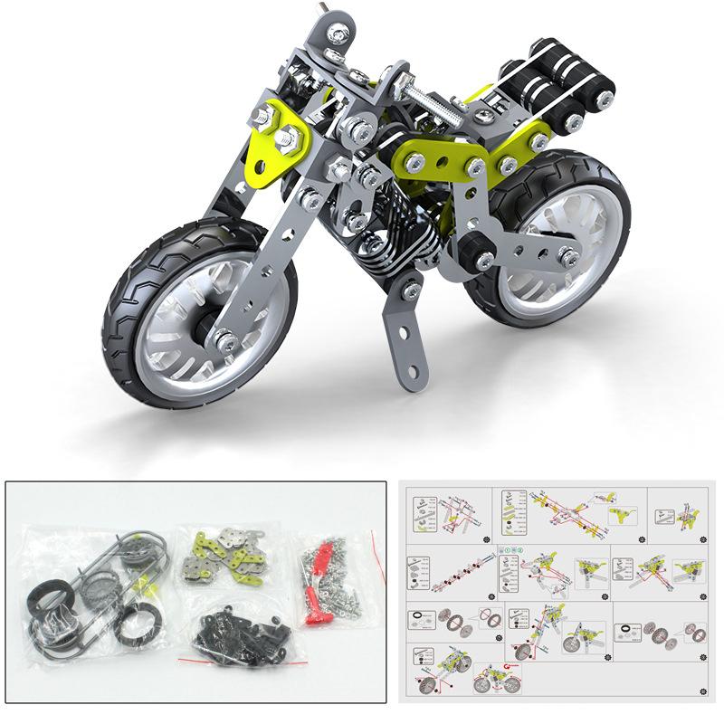 Metal Motorcycle Building Block Set Simulation Screw And Nut DIY Construction Education Assembly Car Model Toy For Boys
