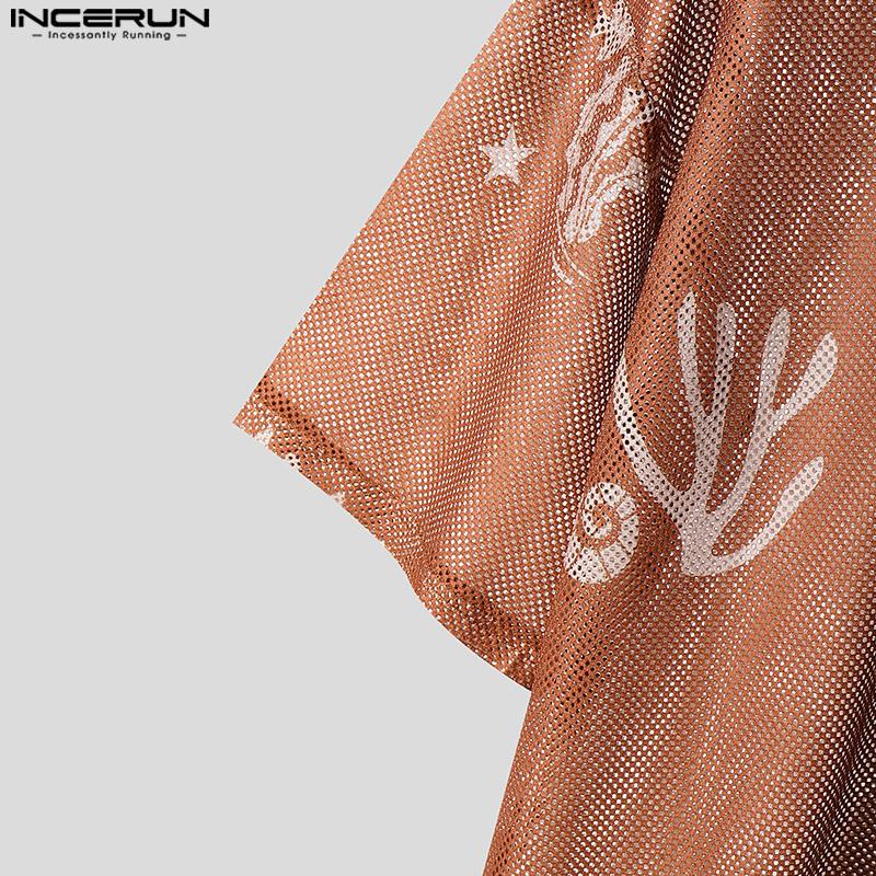 INCERUN Herren Kurzarm Hemd zum Knöpfen Ausgeschnitten mit Print Sommer Herren Hemden Streetwear