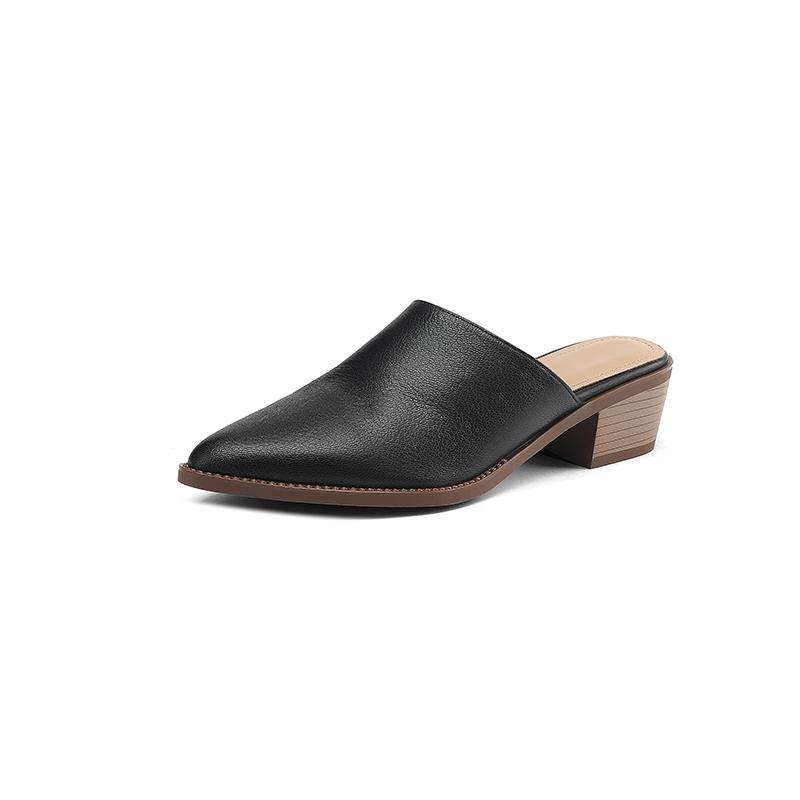 Summer Women Slippers Genuine Leather Shoes for Women Cover Toe Chunky Heel Mules Slingback Women Sandals Elegent Handmade Shoes