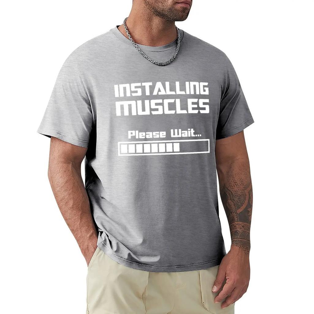 Summer New Tshirts Installing Muscles Please Wait Loading Bar Funny Print T Shirt Men Women Cotton Short Sleeve Cool Tees