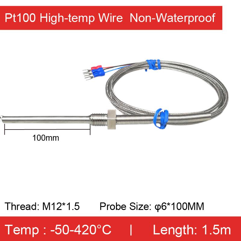 Stainless Steel Threaded Pt100 Temperature Sensor Probe Waterproof High‑Temp RTD (-50°C- 420°C) Industrial Armor Cable 3‑Wire