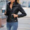 BITCED Women's Slim-Fit Leather Jacket - Lightweight Spring/Autumn Outerwear Motorcycle-Style Oversized Stand Collar Leather Jacket
