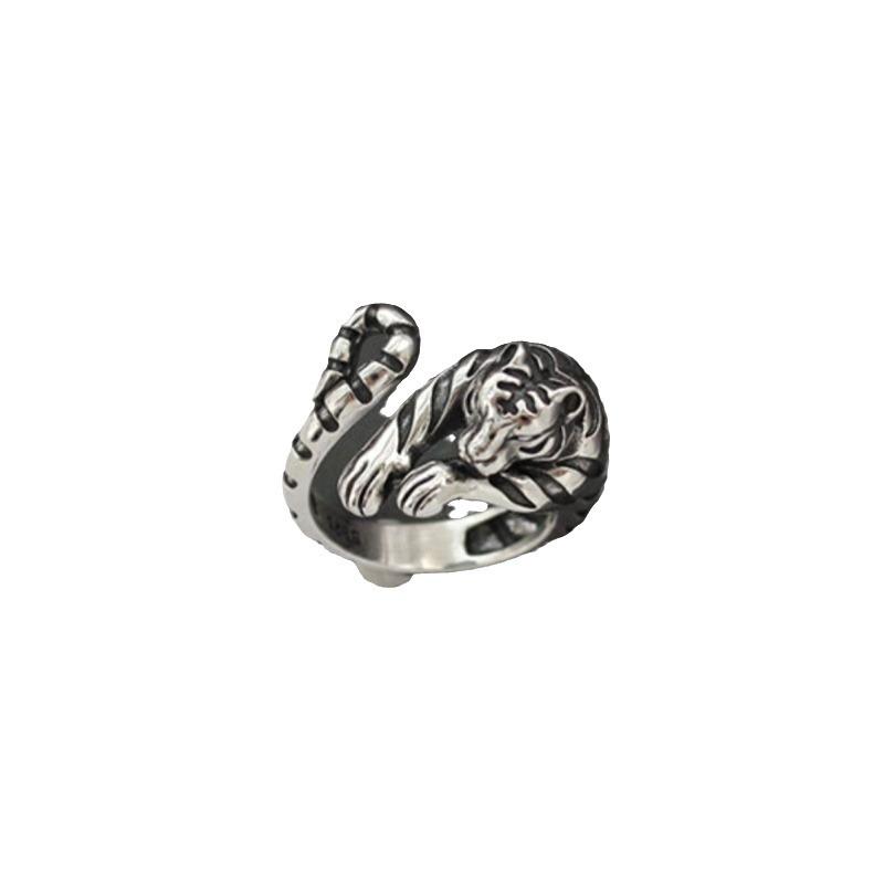 Retro Old Tiger Ring, Male and Female Couple Ring, Zodiac Tiger Ring, Opening Personality Tide Ins Tail