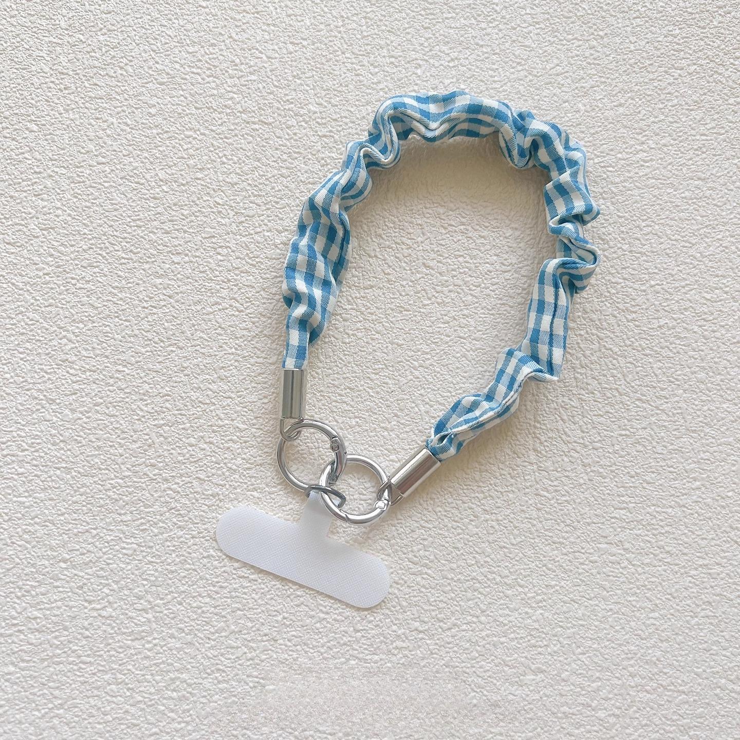 

Trendy Plaid Ruched - Short Wrist Strap with Clip, Phone Case Lanyard for CCD, Girly Cute Charm