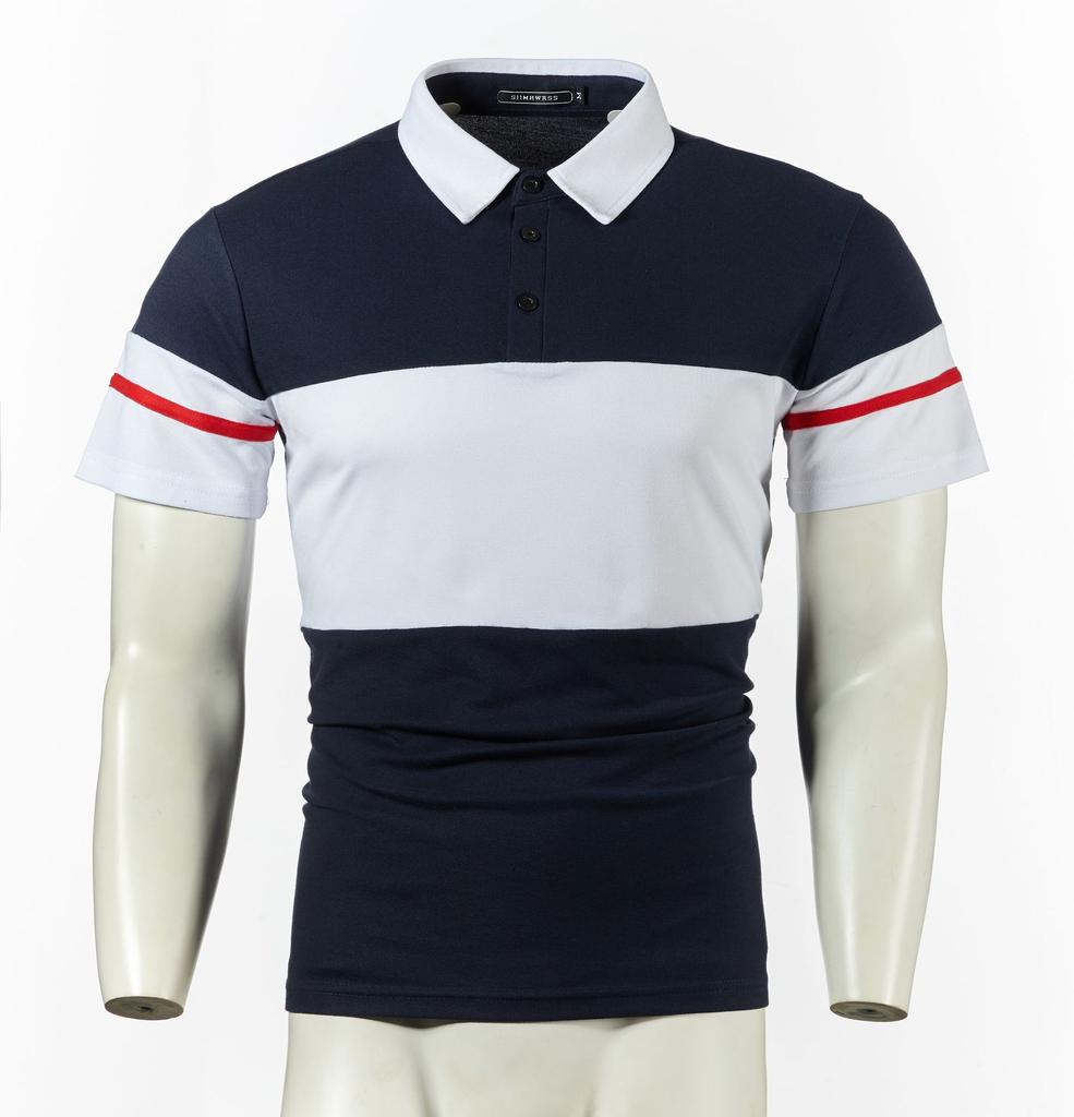 Large Size Men's Fashion Casual Summer Color Block Top Short Sleeve Polo Shirt Turn Down Collar T-shirt