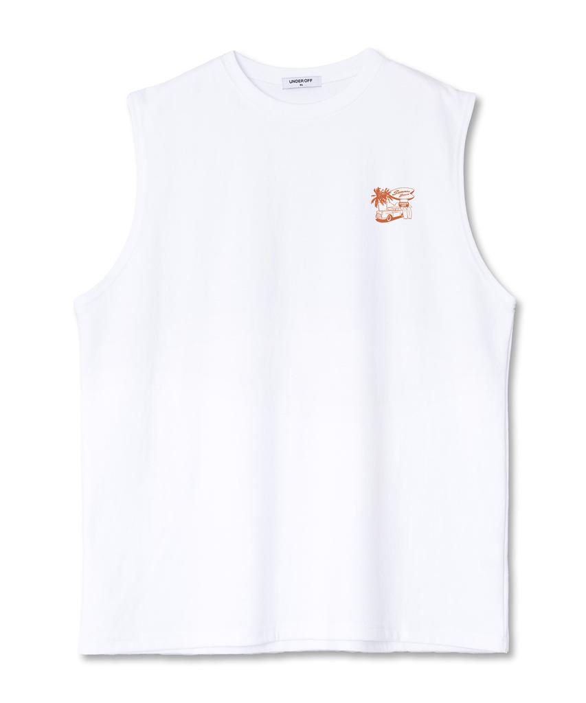 UNDEROFF Oversized Crew Neck Sleeveless Summer Beach T-Shirt White Orange