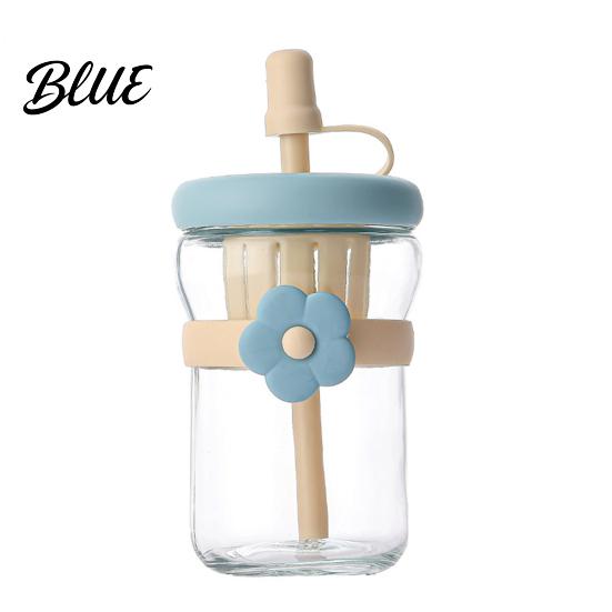 Travel Friendly Tea Infuser Bottle Glass Straw Cup with Detachable Filter Macaron Color Flower Compartment Decor Portable Heat Resistant