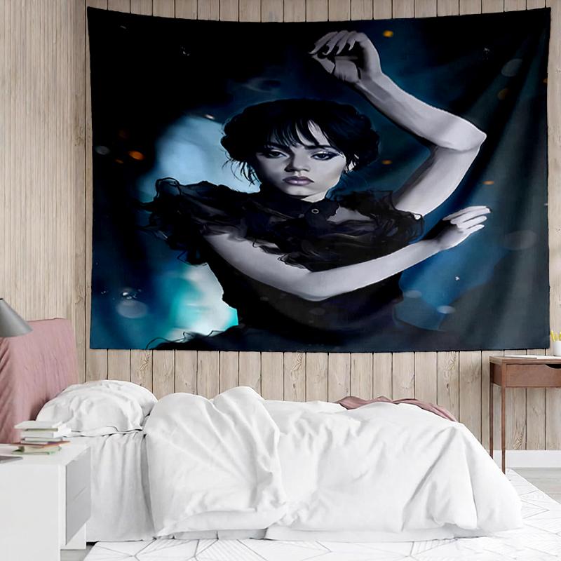 Wednesday Print Tapestry, Backdrop, Easy Setup, Ideal for Bedroom, Office & Living Room, with Aesthetic Wall Hanging Decor.