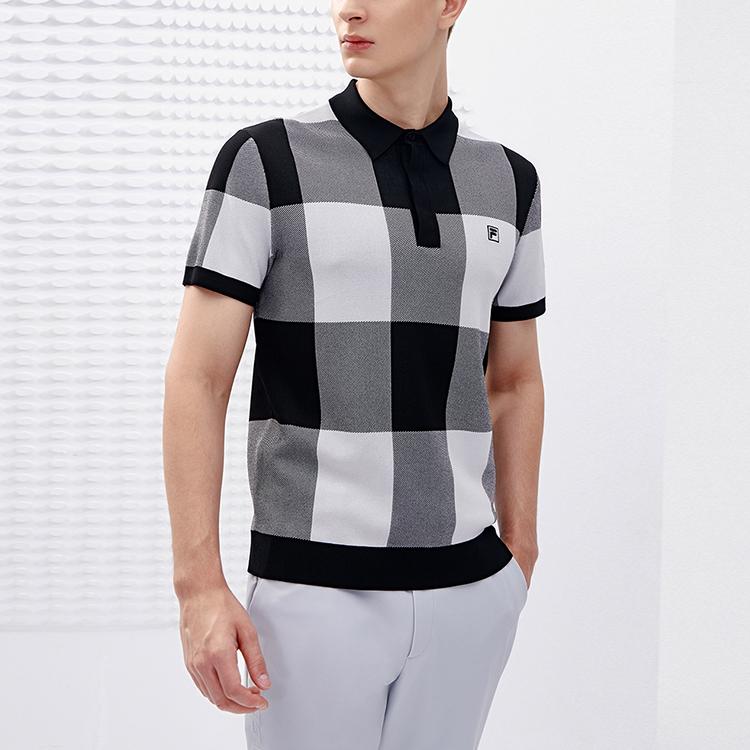 FILA Plaid Short Sleeve Golf Knit Polo Shirt Men tops Deep-Black A11M245408F-BK