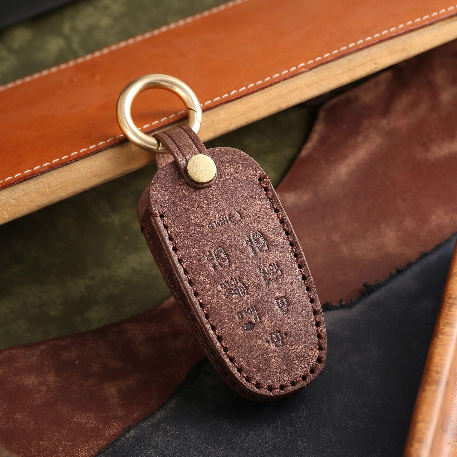 

Подходит для нового современного чехла для ключа автомобиля, ручной работы из кожи, высококлассная сумка-чехол для ключа автомобиля, кольцо