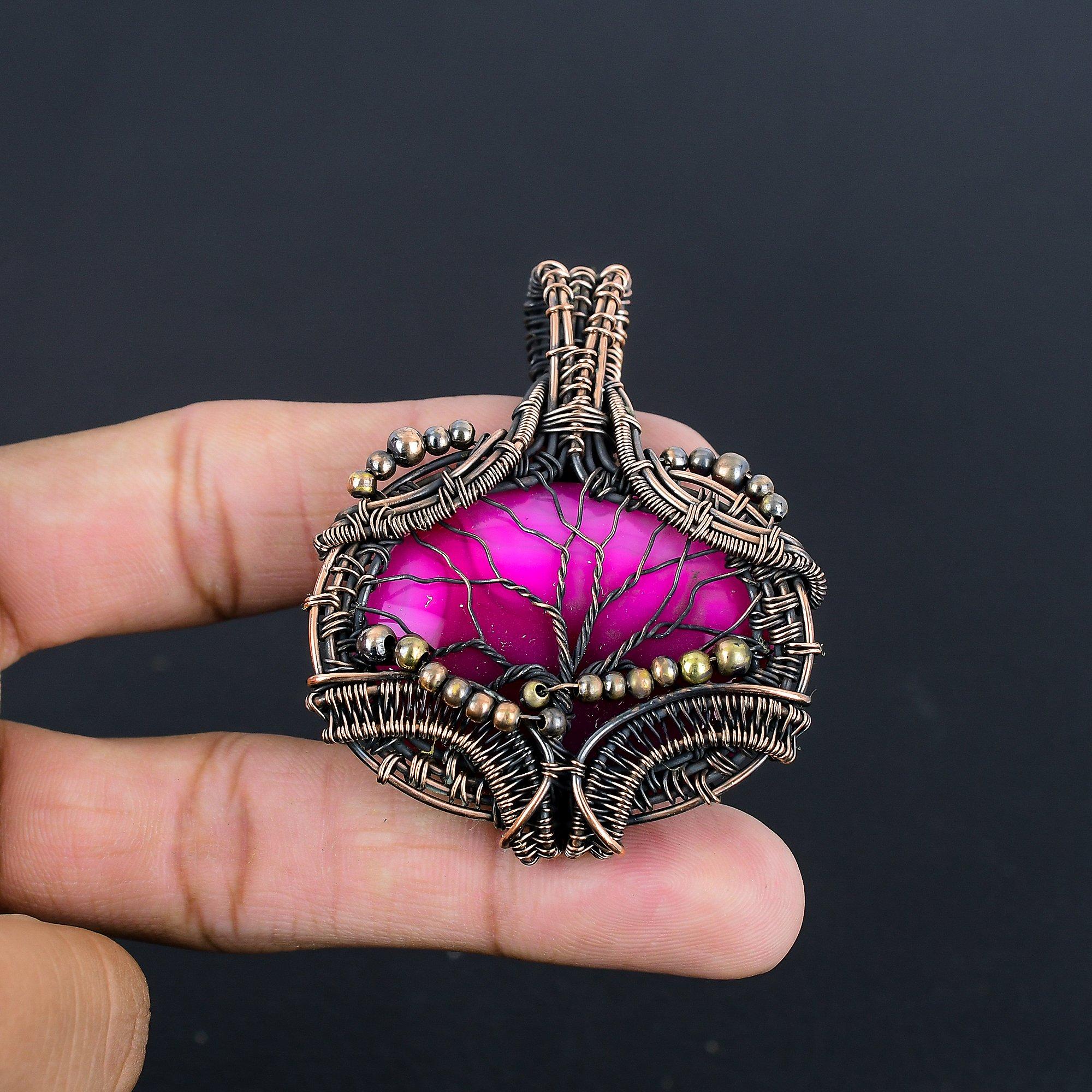 

Pink Botswana Agate Pendant Gemstone Jewelry, 999 Copper Wire Wrapped Handmade Pendant, Latest Design Jewelry 2.55 Inches