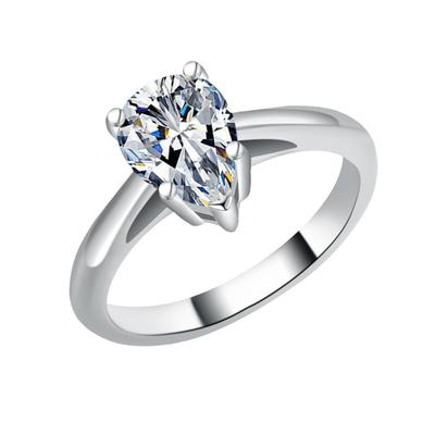 S925 Silver Ring S925 Sterling Silver Water Drop Moissanite Simple Ring Women's Fashion Light Luxury Versatile High-end Silver Accessories