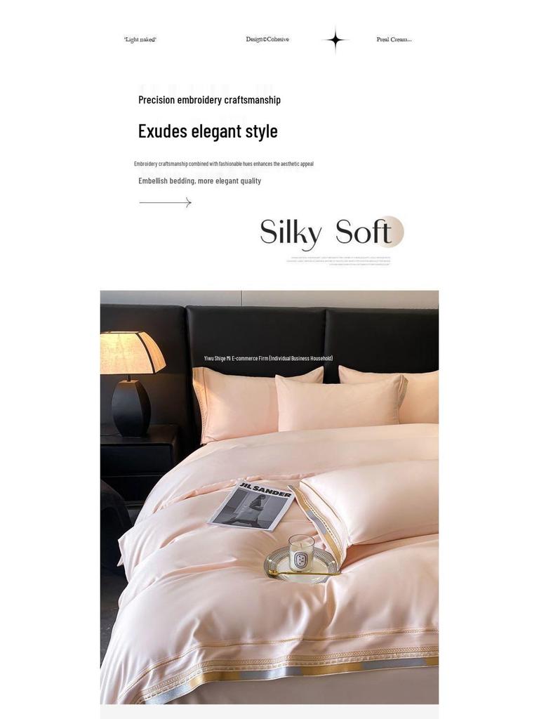 Luxury Lyocell Tencel Four-Piece Bedding Set – Double-Sided Ice Silk for Spring-Summer