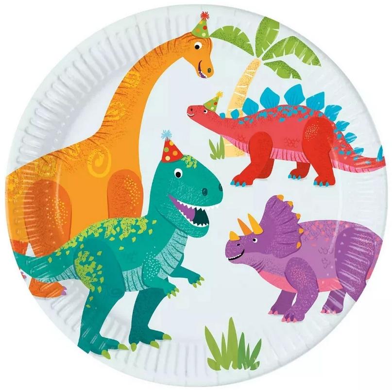 Talerzyki Papierowe Wesołe Dinozaur Dino Zwierzęta Urodziny Party 23Cm 8Szt