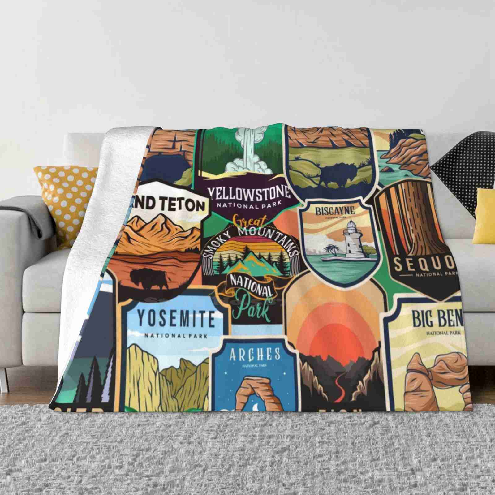 National Parks Logo Design Hot Sale Printing High Qiality Warm Flannel Blanket National Parks Collage Traveler Badlands Acadia 30x40in