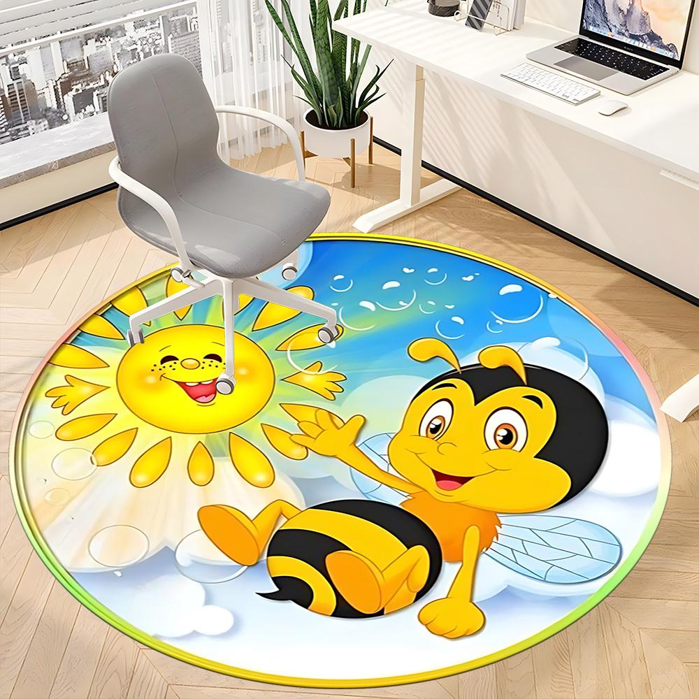 1pc Happy Bee Chair Carpet for Office, Round Polyester Mat, Indoor Decor for Office, Easycare Fabric, Washable Non-slip Area Carpet