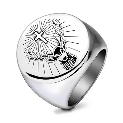 Stainless Steel Cross Reindeer Christmas Ring, 22MM Titanium, European & American Style Jewelry