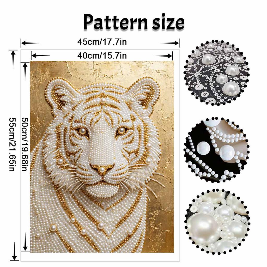 5D DIY Pearl Diamond Painting Kit Majestic White Tiger Full Drill Embroidery Mosaic Art Home Wall Decor Gift
