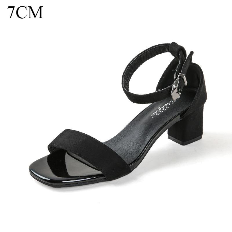 Fashion Coarse Heel One-word Sandals Women's 2025 New Summer Wear Casual and Versatile Black Suede High Heel Coarse Heel Sandals Women