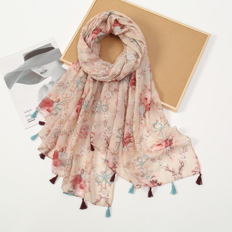 New Small Fresh Green Versatile Artistic Cotton Hemp Tassel Scarf Travel Thin Vacation Sunscreen Shawl