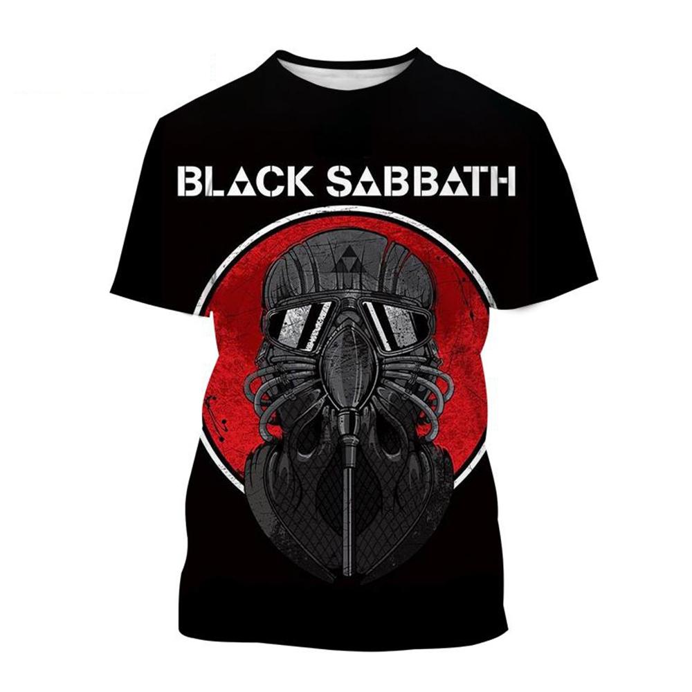 Round Neck 3D Black Sabbath Band Graphic Printed Long Sleeved Men's T-shirts - Soft Medium Stretch Polyester Fabric Summer Relaxed Fit Clothing