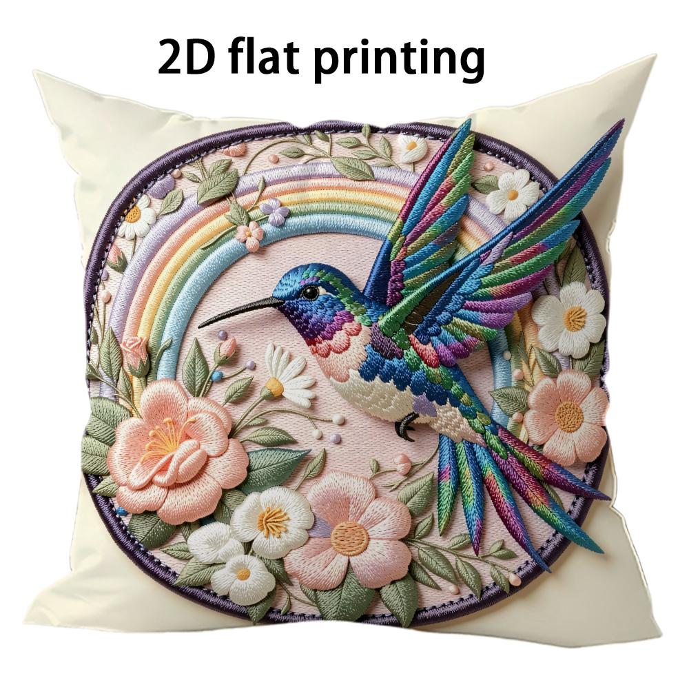Hummingbird flower texture Doublesided Printed pillow cover Short plush Suitable living room bedrooms sofas throw cushion cover