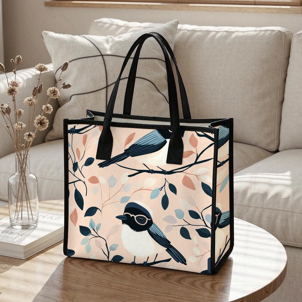 Cute Bird Printed Tote Bag Casual Daily Handbag Large Capacity Lightweight Shoulder Bag for Shopping Travel