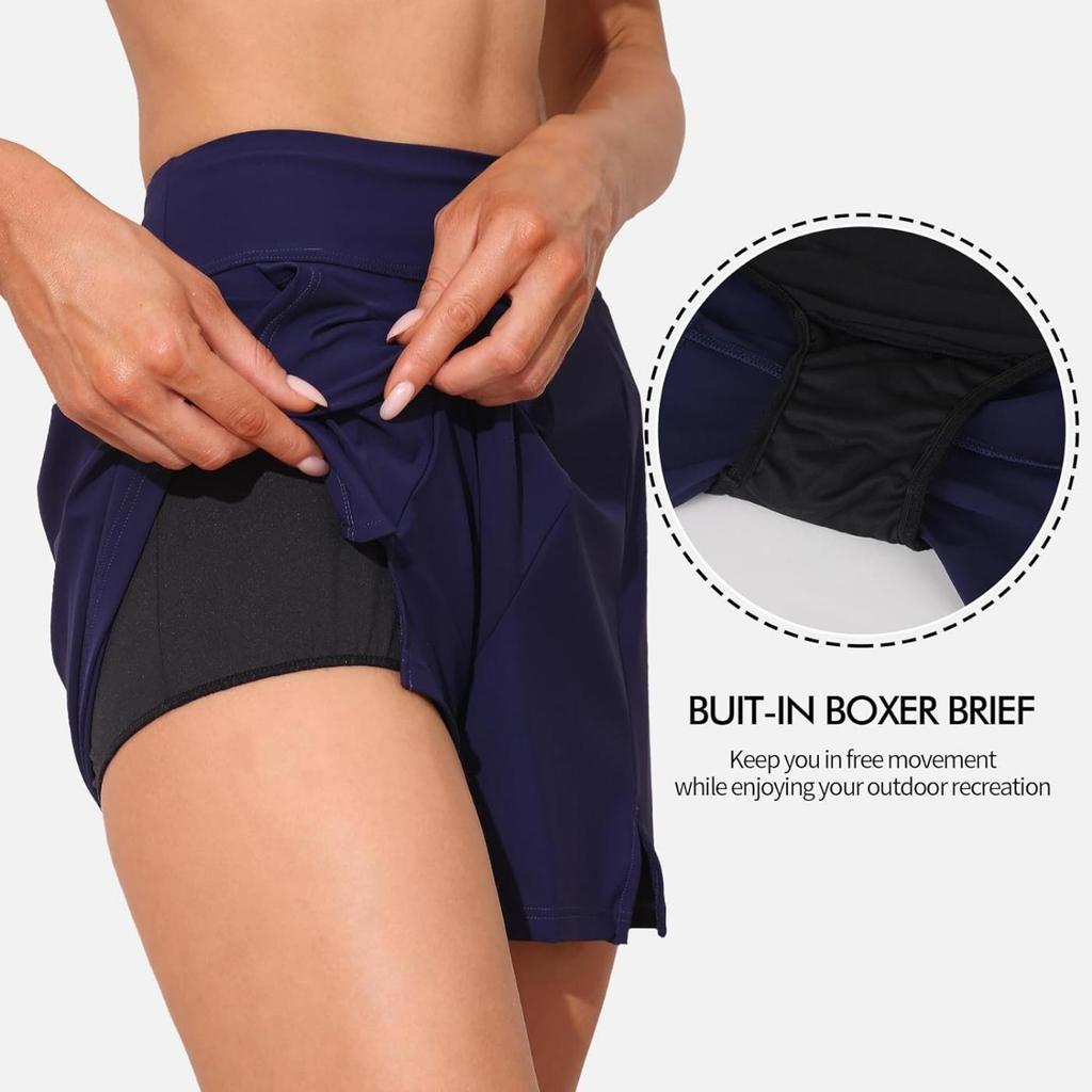 CHARMLEAKS Women Swim Shorts with Pockets High Waisted Bathing Suit Bottoms Tummy Control Swimsuit