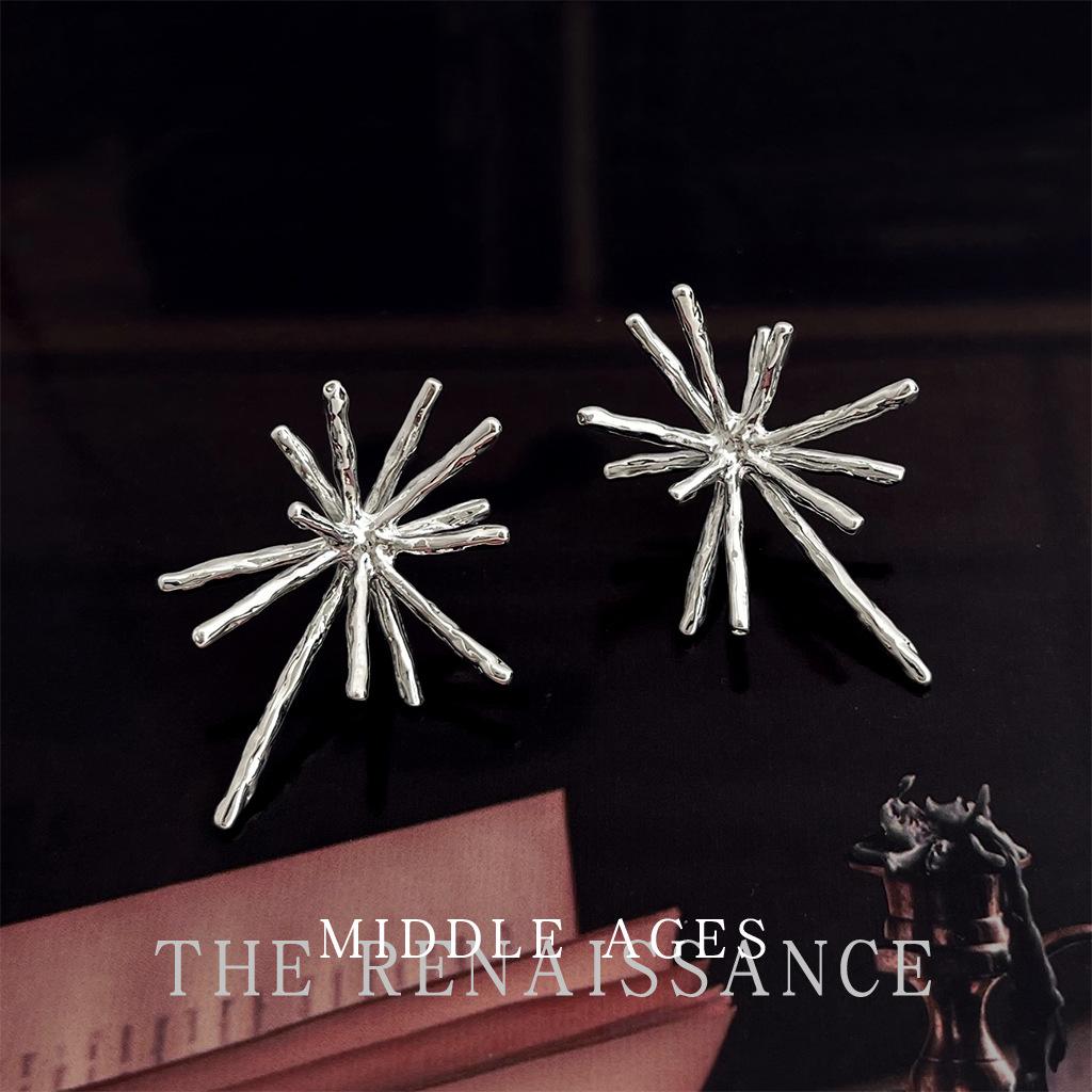 Three-dimensional fireworks earrings retro light luxury stud earrings niche 925 silver needle earrings серебряный