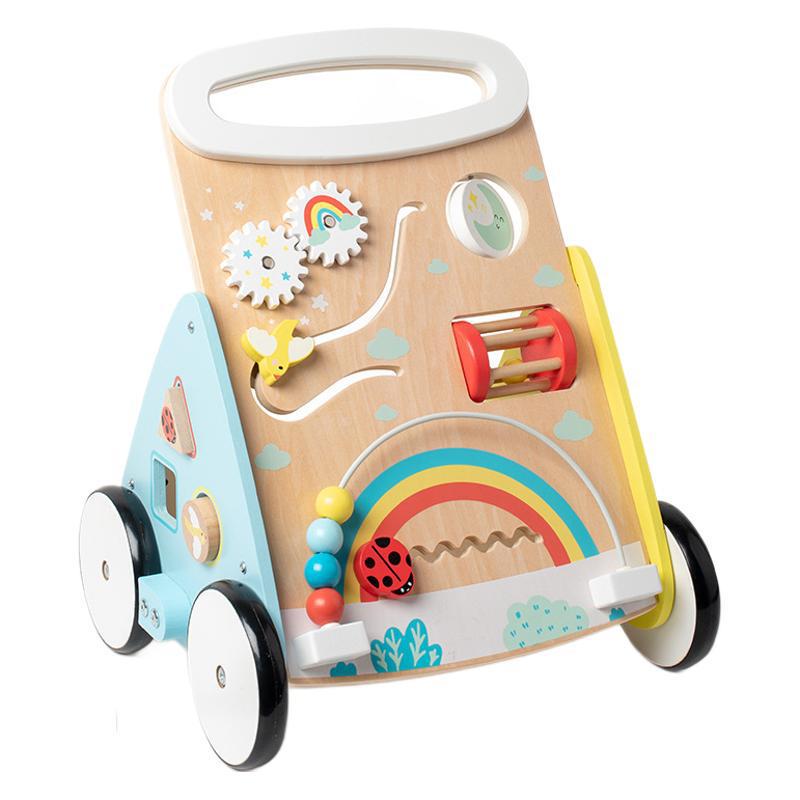 Multifunctional Wooden Baby Walker with Educational Busy Board and Piano
