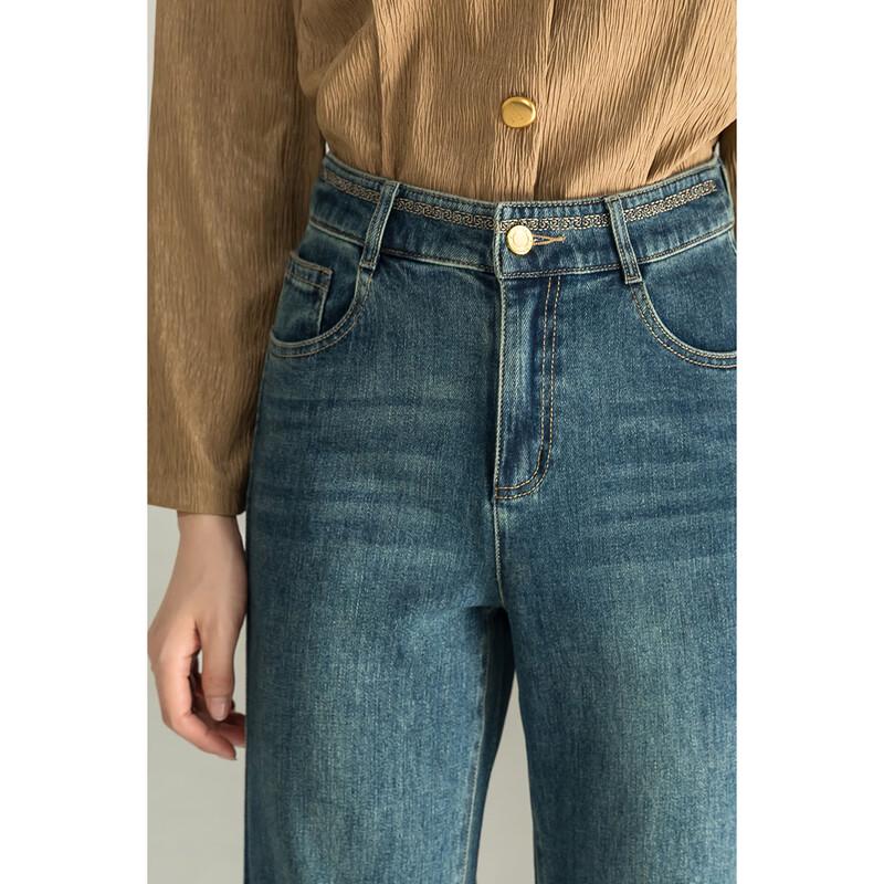 Mengshuya Women's Retro Blue High-Waist Straight-Leg Jeans