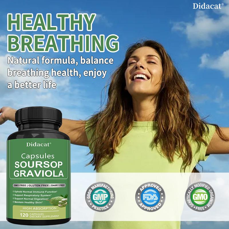 Soursop Graviola Leaf Powder Dietary Supplement Capsules, 1950mg Per Serving, 120 Capsules, Non‑GMO