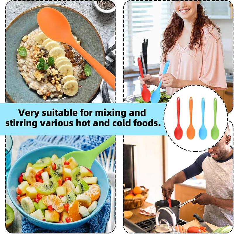 4Pcs Silicone Spoons Set Long Handle Mixing Spoons Heat Resistant Soup Spoon Baking Serving Spoon Tableware Kitchen Accessories