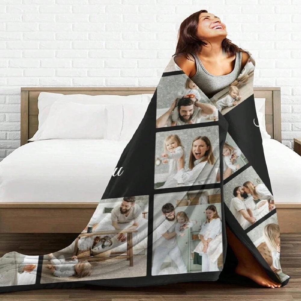 1pc Customized Photo Blanket Personalized Photo Blanket  Memory Blanket Family Gift Customized Christmas Gifts  For Lover