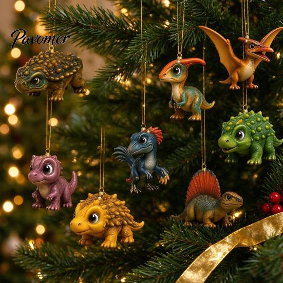Decorative Acrylic Pendants Christmas Dinosaur Countdown Calendar, 24Pcs Ornament Set with Cute Party Favors Dino Designs, Holiday Tree Hanging Decor