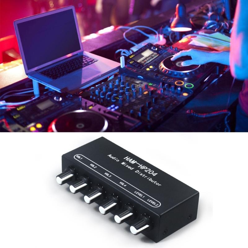 HP204 Stereo Headphones Amplifier Mixer 2 Channel Input 4 Output for Live Stage Auditory Mixing For Stage and Studio