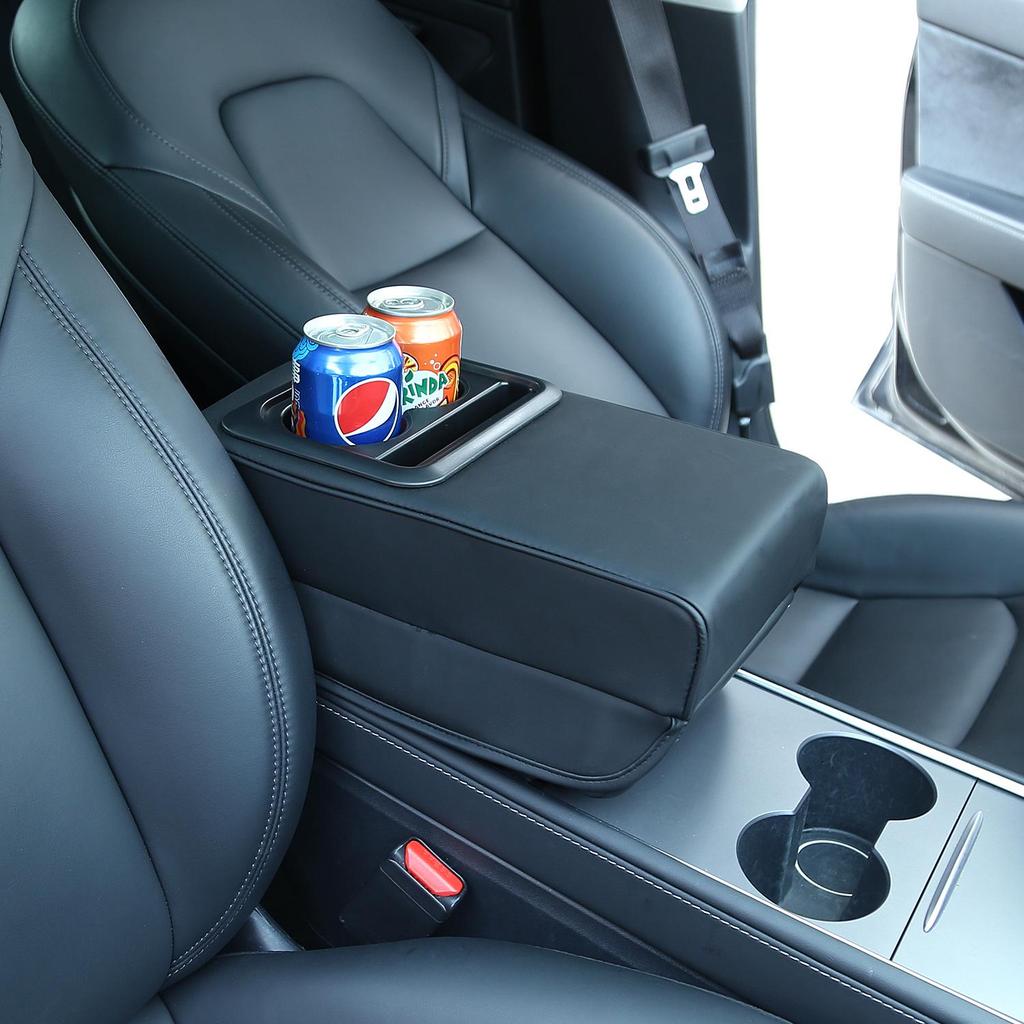 Tesla Model 3/Y Armrest Pad with Cup Holder Function - Protective Cover