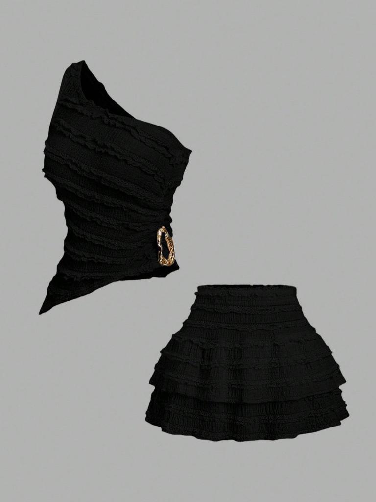Ensemble débardeur à fines bretelles et jupe style coréen fille épicée avec design amincissant au dos