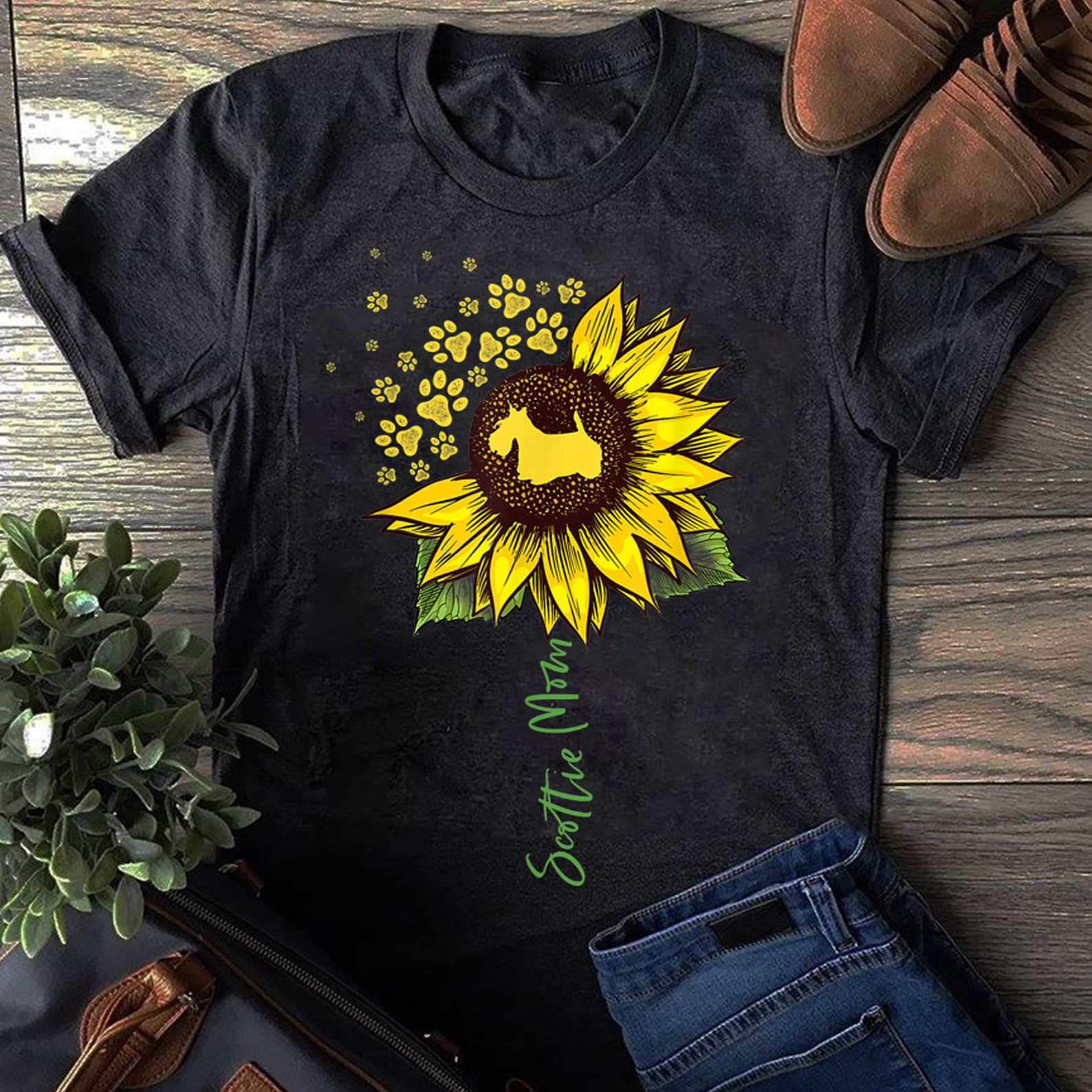 Scottie Mom Sunflower Scottish Terrier Gifts Dog Mom Mama - Scottish Terrier Shirt, Scottish Terrier Gift, Scottie Shirt, Scottie Gift XL