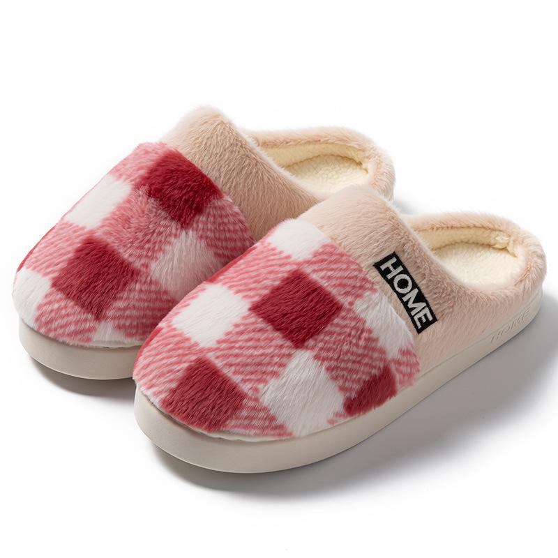 Cotton Slippers Autumn and Winter Color Matching Plush Indoor Living Room Home Heating Thickened Couple Shoes