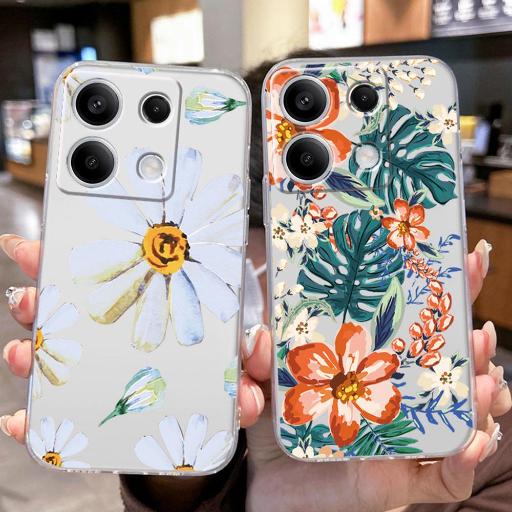 Korean Floral INS Minimalist Plants Phone Case For Xiaomi Redmi Note Note 13 9 11 10 12 Pro 12S Soft TPU Girls Transparent Cover