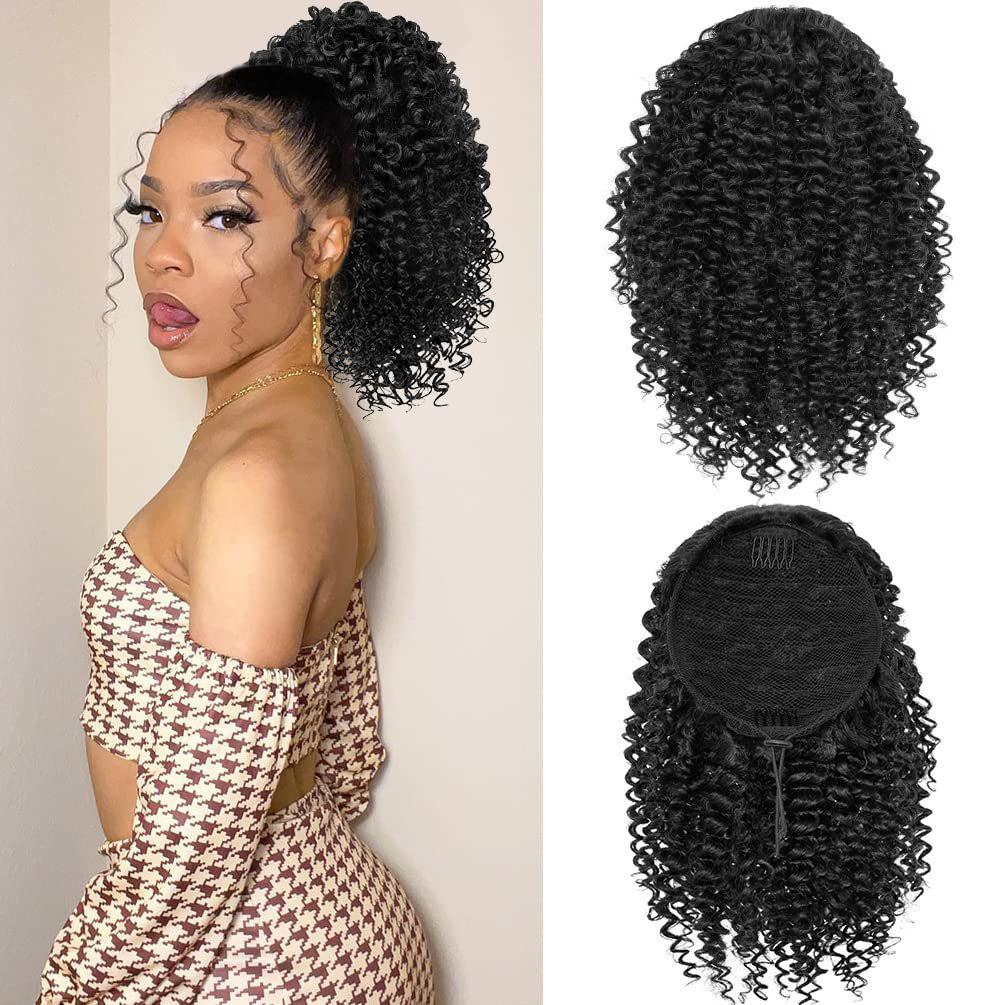 Afro Jerry Curly Drawstring Ponytail Wig with Short Small Curls