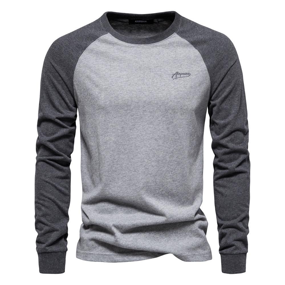 TrendHub 100% Cotton Long Sleeve Men's T-shirt Solid Color Letter Print Casual T Shirts for Men New Spring Tops Tee Men Clothing